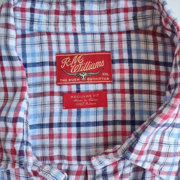 RM Williams Mens Western Button Up Plaid Shirt Linen Ranch Short Sleeve Size XXL - Picture 7 of 9